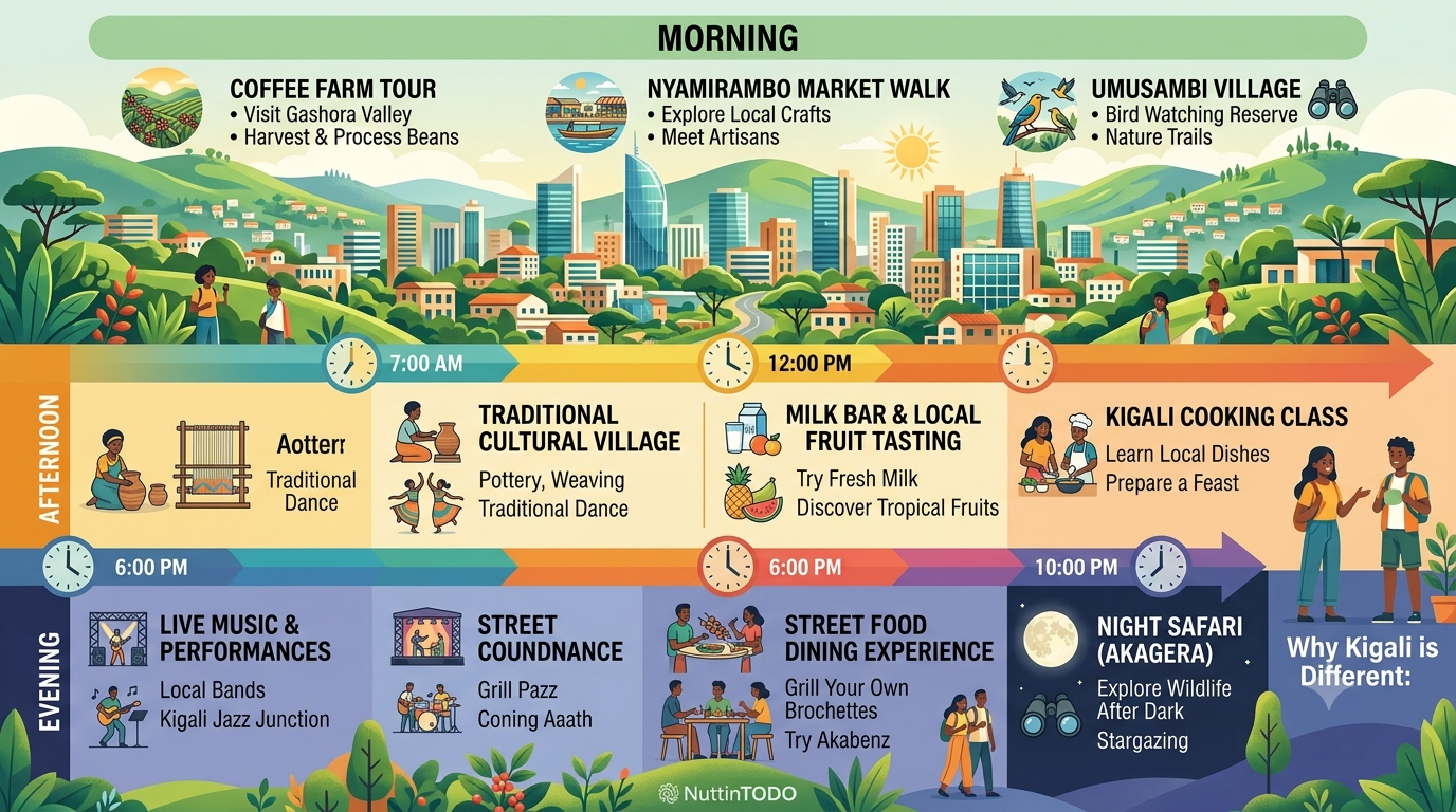 timeline infographic organizes unique experiences in Kigali,